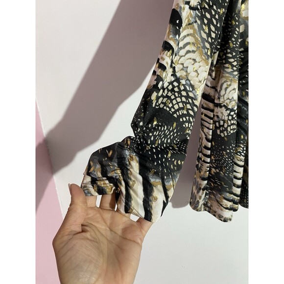 Cocomo Popover Top XL Animal Print Abstract Artsy Cocktail Old Money Office - Picture 5 of 8